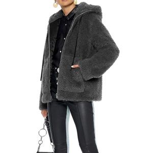 HELMUT LANG Leather Trimmed Faux Shearling Hooded Jacket - Women’s Medium - New